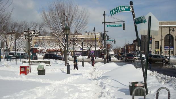 Snowy sidewalks at Eastern Parkway and Nostrand in Crown Heights, Brooklyn on January 27. Snowy sidewalks at Eastern Parkway and Nostrand in Crown Heights, Brooklyn on January 27.