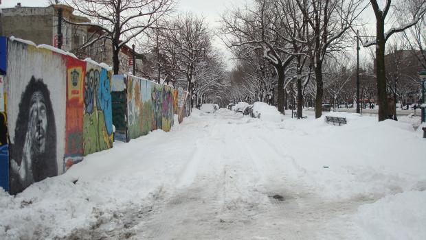 Snow had not been cleared from the Eastern Parkway access roads by mid-day in Crown Heights, Brooklyn. Snow had not been cleared from the Eastern Parkway access roads by mid-day in Crown Heights, Brooklyn.
