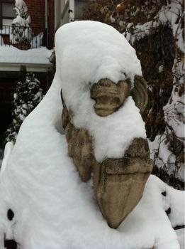 This gargoyle also in Astoria, Queens, got dusted with snow on Thursday. This gargoyle also in Astoria, Queens, got dusted with snow on Thursday.