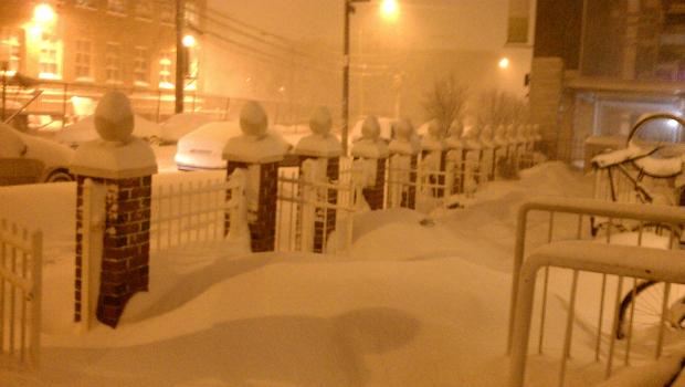 Snow blankets the sidewalk in Williamsburg, Brooklyn on January 26, 2011. Snow blankets the sidewalk in Williamsburg, Brooklyn on January 26, 2011.