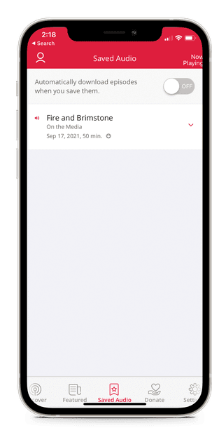 screenshot of the wnyc mobile app