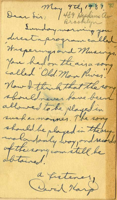 Whisperings and Musings - Fan Mail May 9, 1937