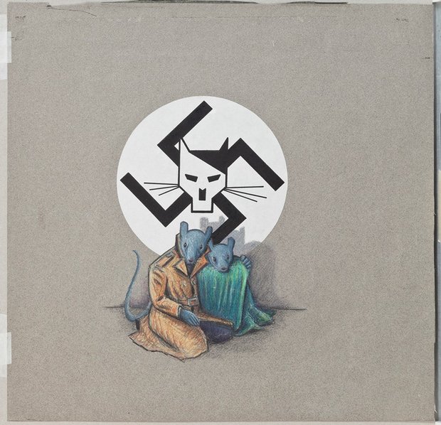 Art Spiegelman, cover art for Maus I, first edition, c. 1986, ink, color pencil, and pencil on paper.