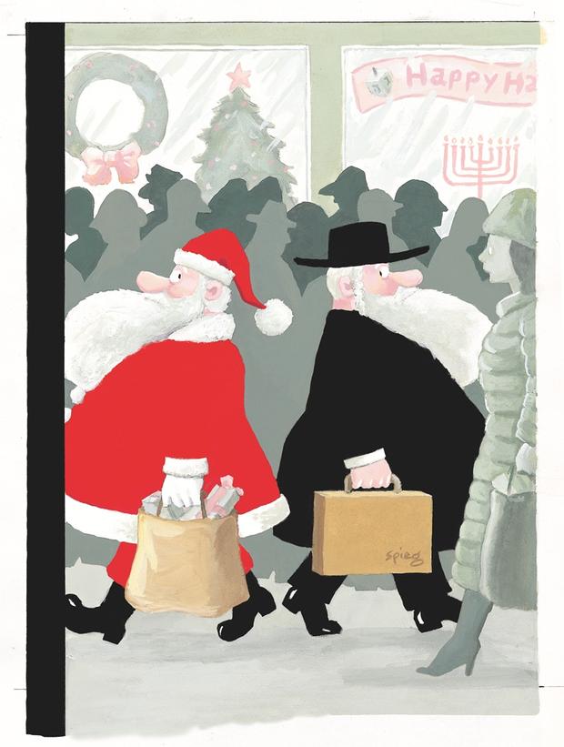 Art Spiegelman, cover art for “’Twas the Night Before Hanukkah,” The New Yorker, December 18, 2000, gouache on paper.