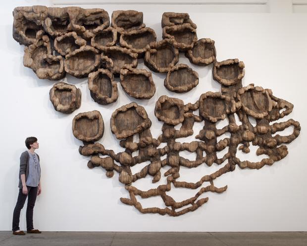 Ursula von Rydingsvard. Unraveling. Cedar, Graphite, 11'6' x 18'6' x 2'5.' 2007. Photo by Michael Bodycomb