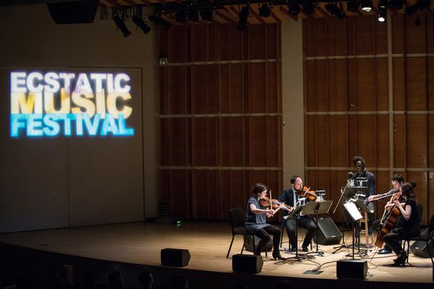 Saul Williams and Mivos Quartet perform at the Ecstatic Music Festival on February 26th, 2014