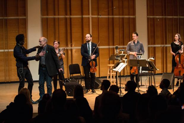 Saul Williams and Mivos Quartet perform at the Ecstatic Music Festival on February 26th, 2014