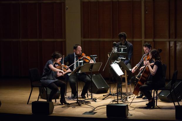 Saul Williams and Mivos Quartet perform at the Ecstatic Music Festival on February 26th, 2014