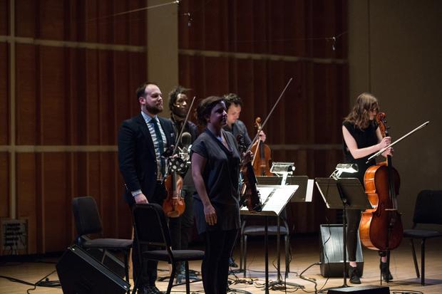 Saul Williams and Mivos Quartet perform at the Ecstatic Music Festival on February 26th, 2014