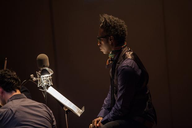 Saul Williams and Mivos Quartet perform at the Ecstatic Music Festival on February 26th, 2014