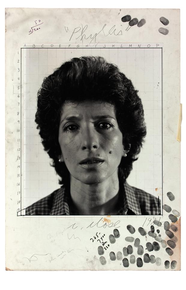 Chuck Close. Phyllis/maquette, 1981, gelatin silver print with graphite and ink mounted to board Chuck Close Phyllis