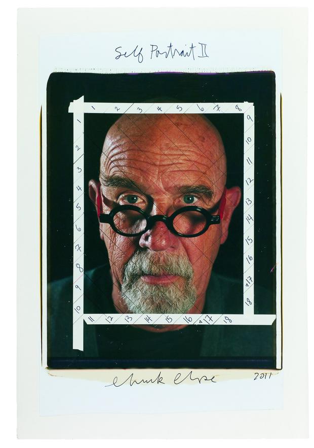 Chuck Close. Self-Portrait II/maquette, 2011, color Polaroid with ink, red-colored dot adhesive, and tape mounted to foamcore Chuck Close Self-Portrait 2011