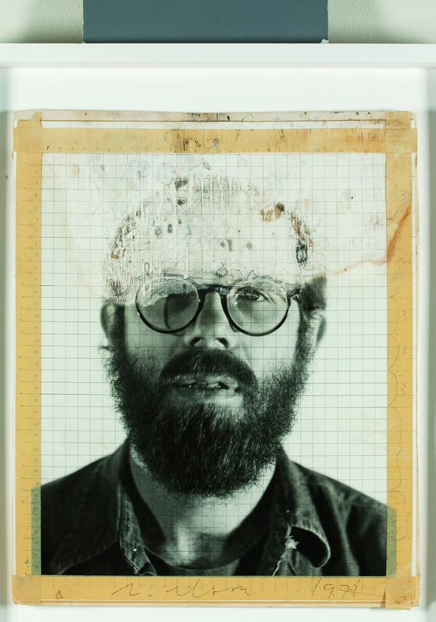 Chuck Close. Self-Portrait/maquette, 1975, b&w Polaroid, masking tape, ink, and acetate, mounted on foamcore Chuck Close Self-Portrait 1975