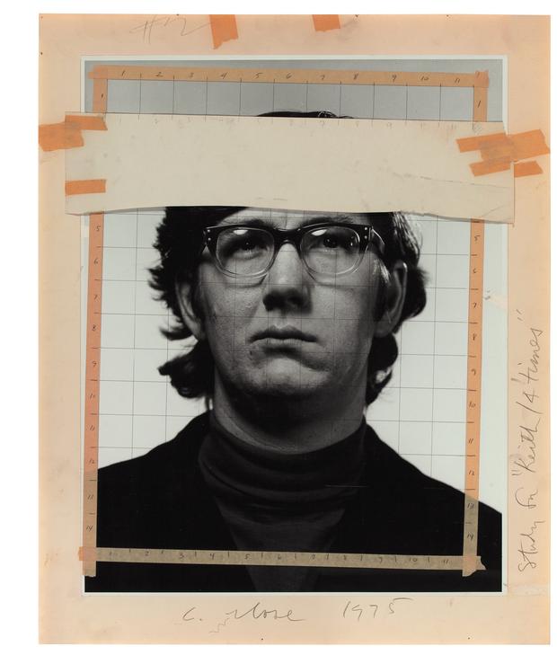 Chuck Close. From Study for 'Keith/Four times', 1975, four gelatin silver prints with ink, graphite, and tape, mounted to foamcore Chuck Close Study for Keith