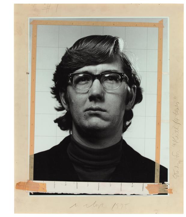 Chuck Close. From Study for 'Keith/Four times', 1975, four gelatin silver prints with ink, graphite, and tape, mounted to foamcore Chuck Close Study for Keith