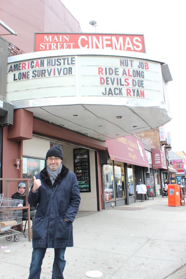 Writer Gary Shteyngart outside Main Street Cinemas in Queens.