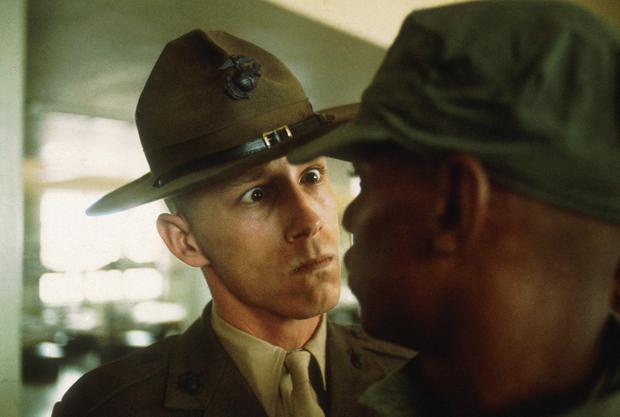 A US Marine drill sergeant delivers a severe reprimand to a recruit, Parris Island, South Carolina, from the series, 'US Marine Corps boot camp,' 1970.