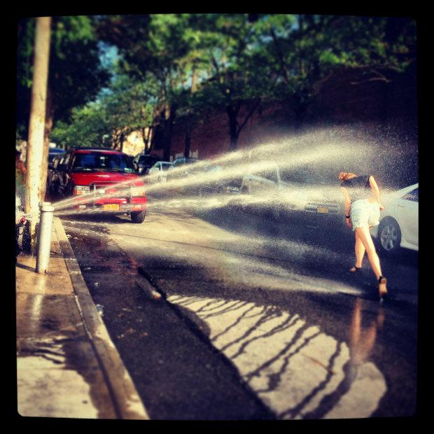 Hydrant with spray cap, 54th Street, Flushing