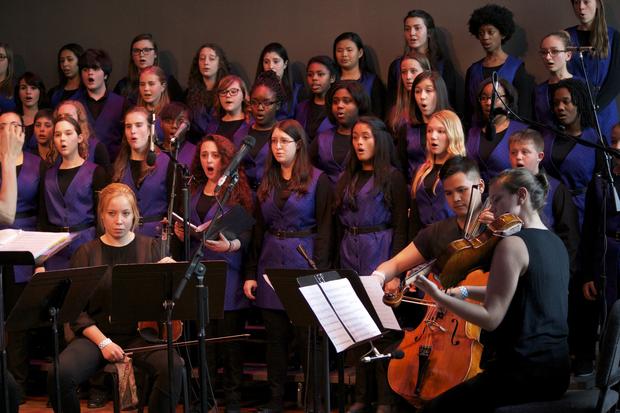 The Brooklyn Youth Chorus performs in the BAMcafé on the last day of the 2013 Crossing Brooklyn Ferry festival.