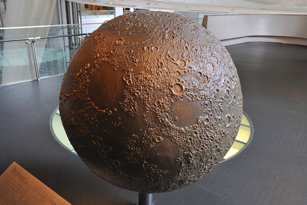 The moon model is on display in the Dorothy and Lewis B. Cullman Hall of the Universe at the Museum of Natural History.