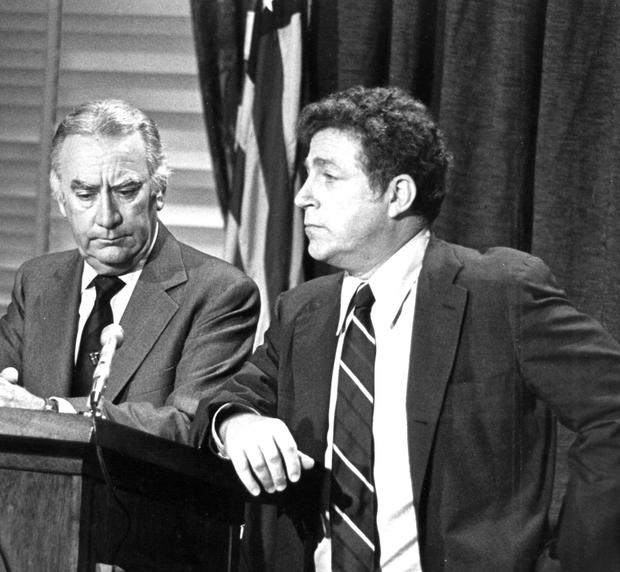 Ravitch with Governor Hugh Carey after Chase, Citibank, and Morgan said they would no longer underwrite the notes and bonds of New York city, pushing it to the brink of bankruptcy
