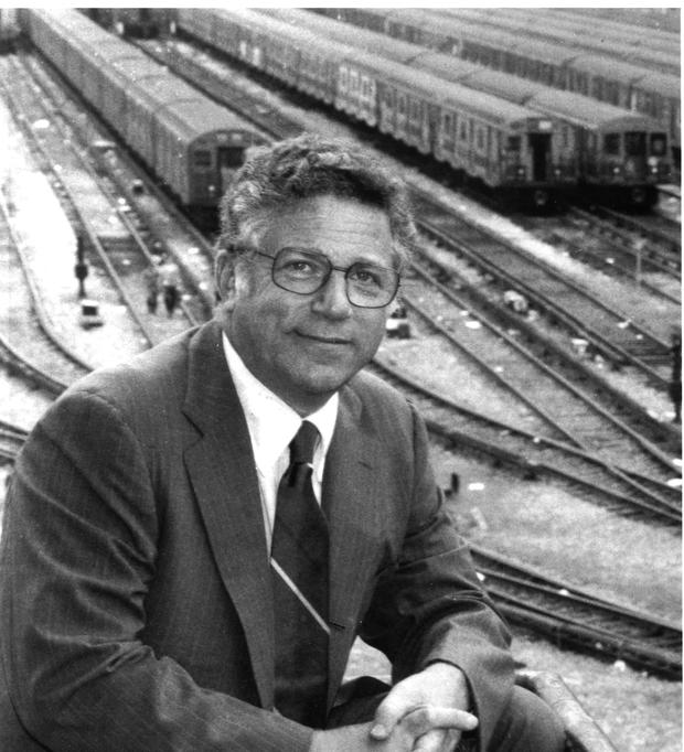 Richard Ravitch with a portion of the MTA train yards in the background, after being appointed Chairman