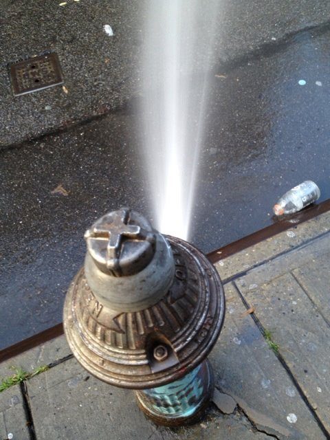 Hydrant that appears to have spray cap, Williamsburg, July 2013