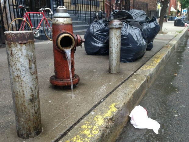 Open hydrant, Bergen between Nostrand and Rogers in Crown Heights.
