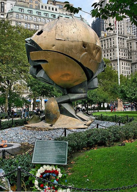 The Austin J. Tobin sculpture called 'The Sphere' was originally placed between the two towers. It is now placed in Battery Park.