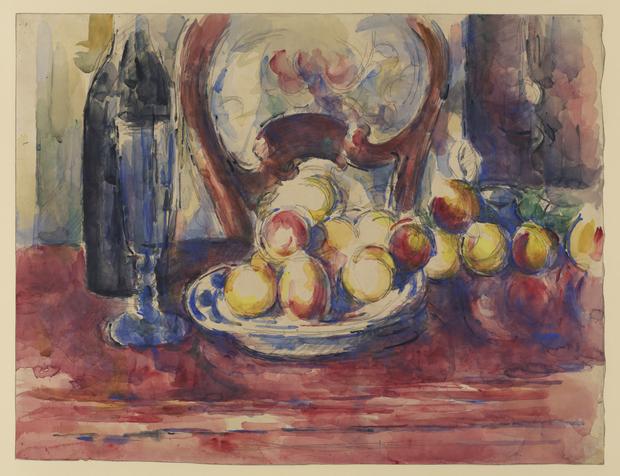 Paul Cézanne (1839–1906). Apples, Bottle and Chairback, c. 1904–6