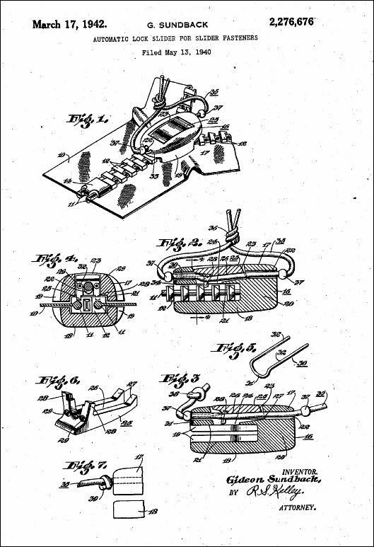 1942 Zipper Patent, by Gideon Sundback