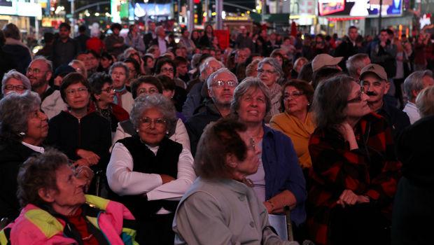 Opening night at the Met Opera in Times Square (Center: WQXR host Nimet Habachy)