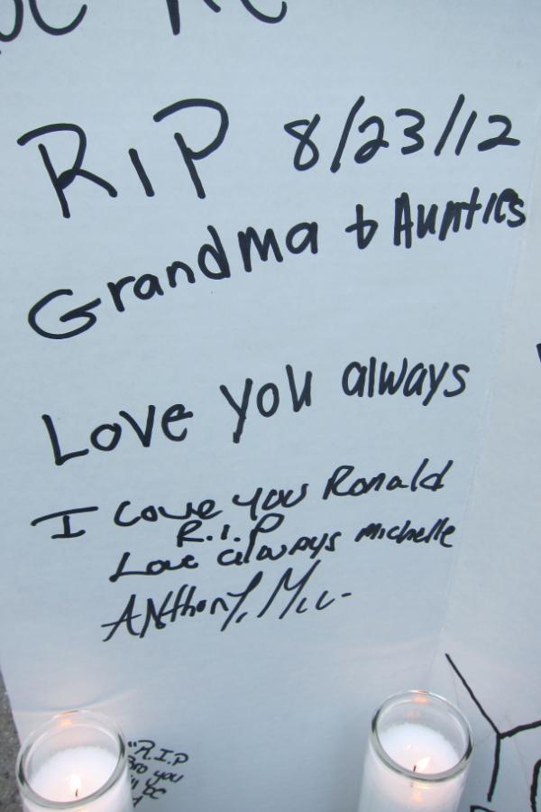 A makeshift memorial was created so loved ones could leave remembrances. ronald wallace, in harm's way