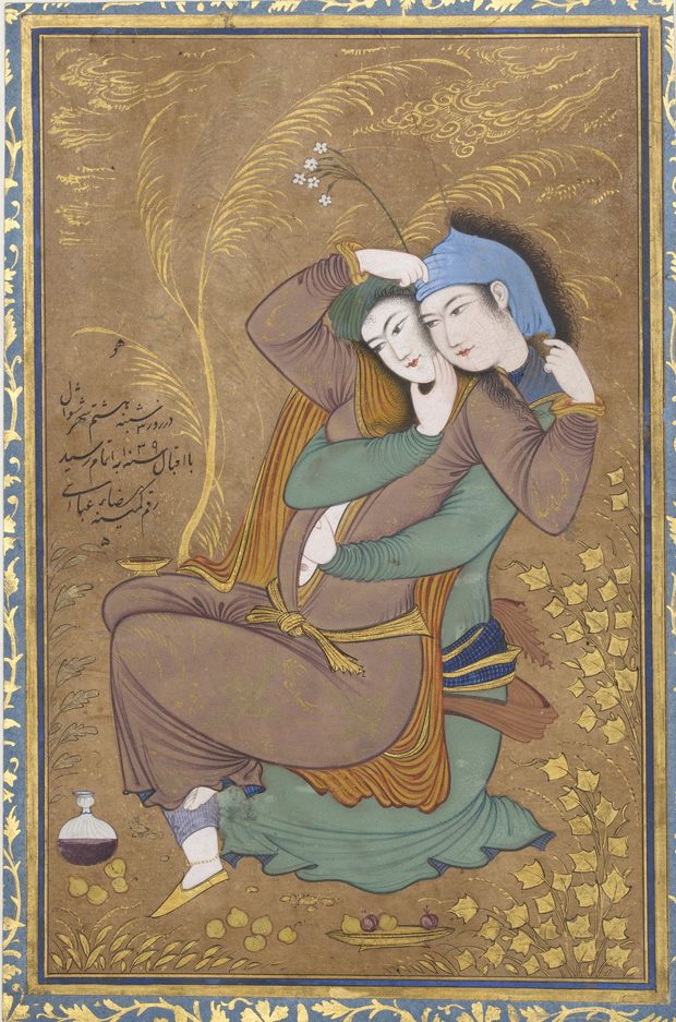 The Lovers, dated Tuesday, 8 Shawwal A.H. 1039/ May 21, 1630 A.D. Artist Riza-yi `Abbasi (ca. 1565–1635). Iran, Isfahan