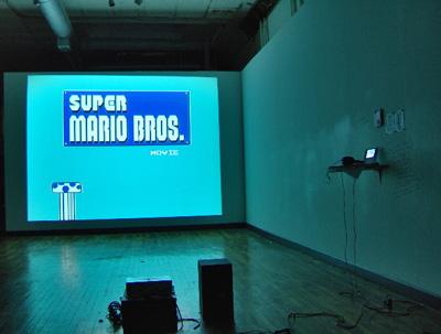 The opening shot from “The Super Mario Movie” (made with www.paperrad.org), a 15 minute movie made on a Mario Brothers Nintendo cartridge.