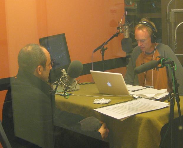 John Schaefer talks with Jeffrey Milarsky (left)