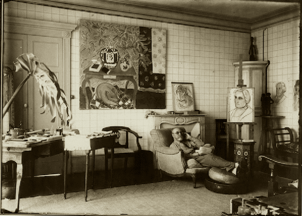 Henri Matisse in his apartment at the Place Charles-Félix in Nice, 1934.