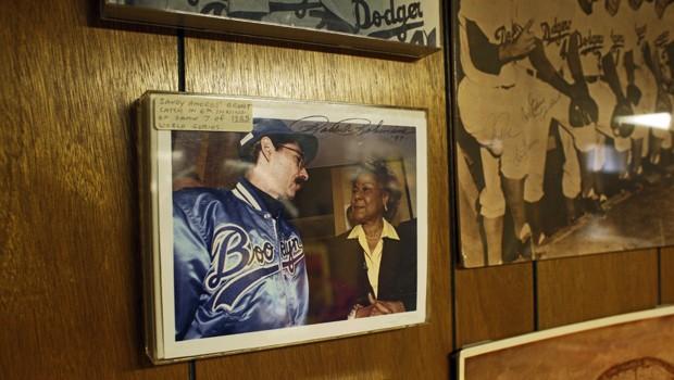 Brooklyn borough historian Ron Schweiger with Jackie Robinson's wife, Rachel