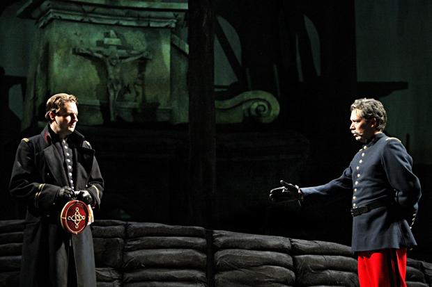 Liam Bonner as Lieutenant Audebert and Ben Wager as The General in the Minnesota Opera production of Silent Night