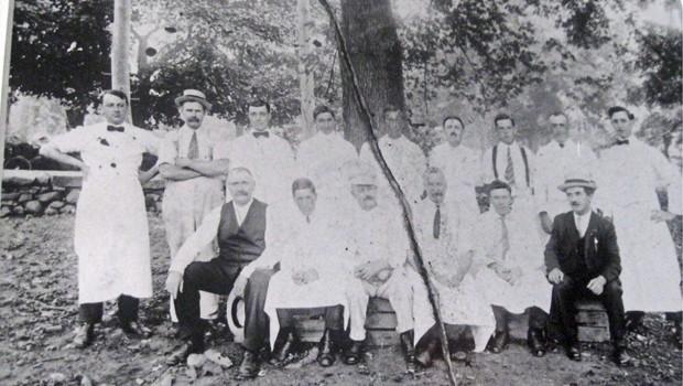 Employees of the Tallapoosa-Inn, part of Pelham Bay Park. Made from a cracked glass negative