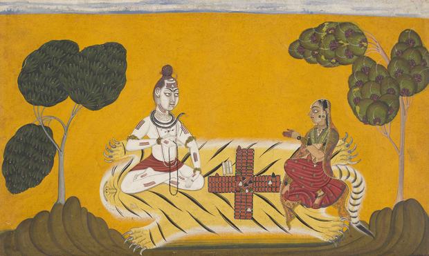Devidasa of Nurpur. Shiva and Parvati playing chaupar: folio from a Rasamanjari series