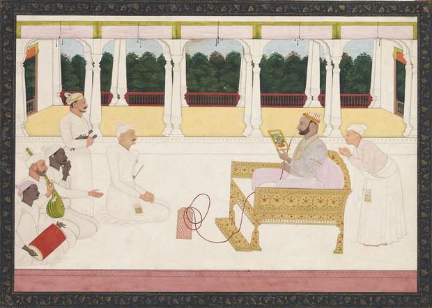 Nainsukh (Attributed). Raja Balwant Singh of Jasrota viewing a painting presented by the artist Nainsukh