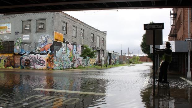 Flooding on Sunday morning in Greenpoint, Brooklyn. Flooding on Sunday morning in Greenpoint, Brooklyn.