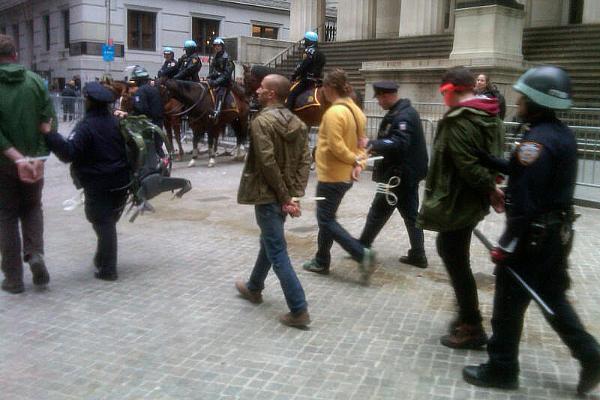Arrested protesters in the Financial District