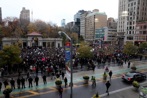 Demonstrators gather in Union Square.