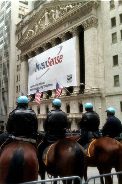 Mounted police officers outside the New York Stock Exchange the morning of the so-called day of action.