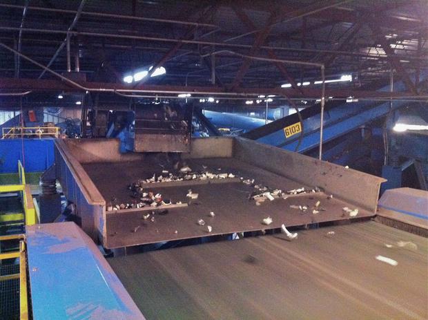 After shredding, the chewed-up pieces of computers and other e-waste are sorted by magnets and other machines.