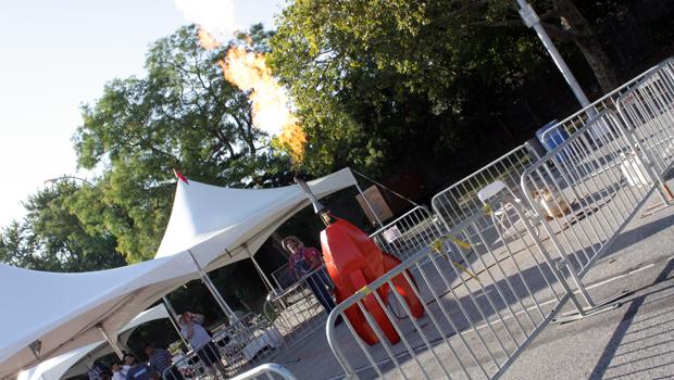 ...near a giant gas lighter on fire.