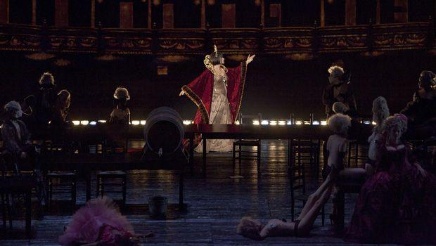 A scene from the Prologue of Offenbach's 'Les Contes d'Hoffmann' with Ana Netrebko as Stella. A scene from the Prologue of Offenbach's