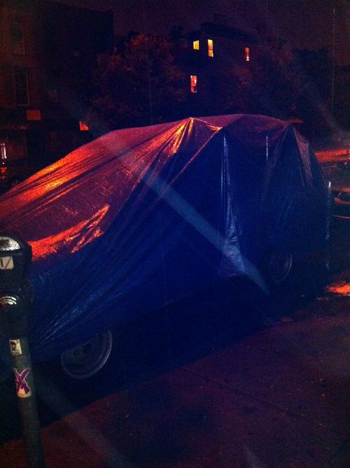A weather-proofed car on Vanderbilt in Prospect Heights, Brooklyn